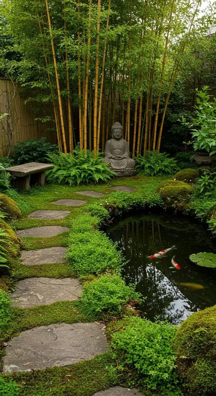 Concept design: bamboo garden with koi pond and stepping stones