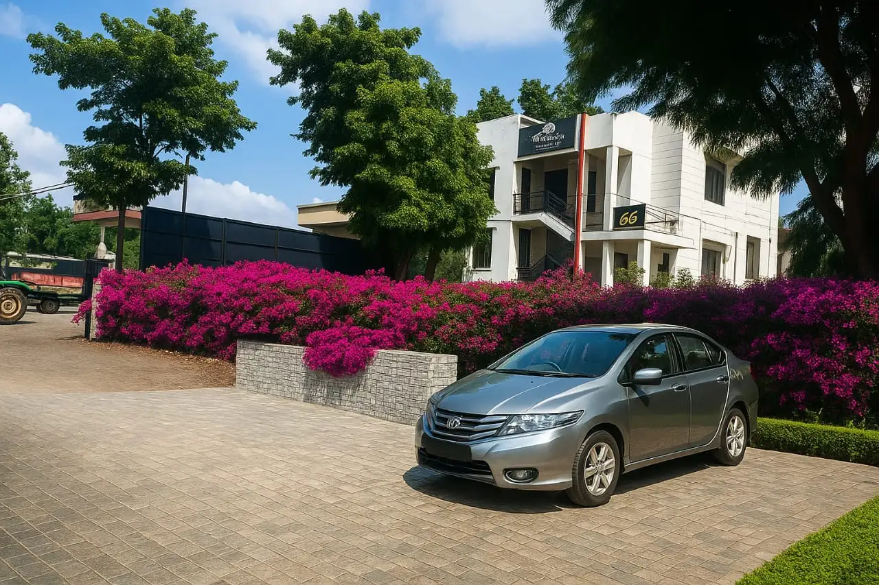 Concept design: bougainvillea planter bed beside a paver driveway