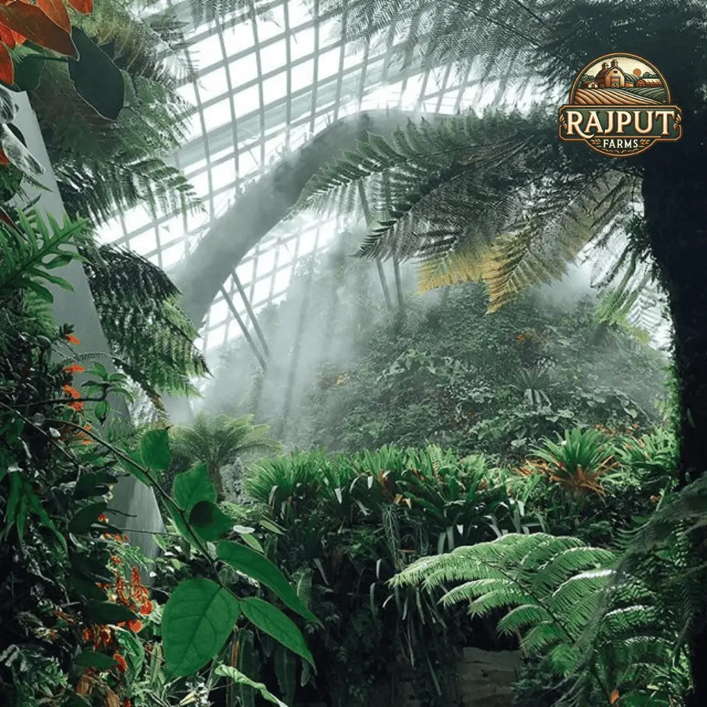 Concept design: cloud mist garden with tree ferns in a glasshouse