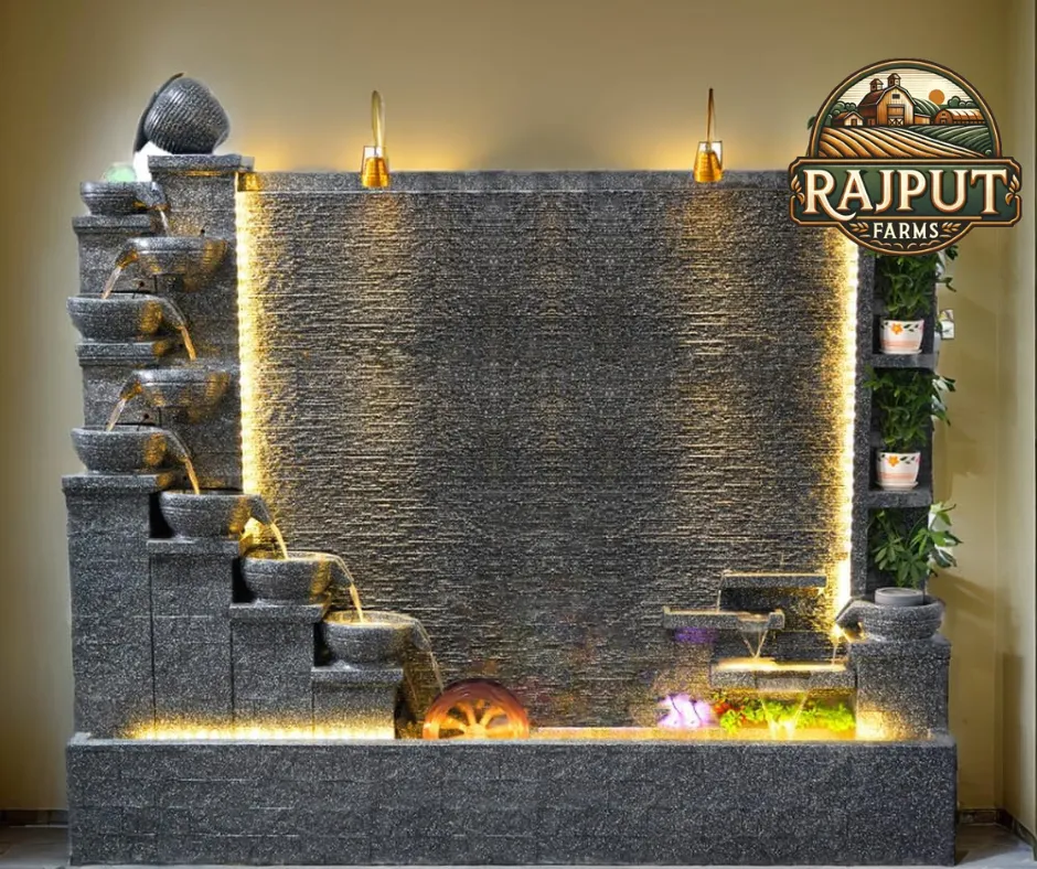 Concept design: indoor artificial waterfall wall with stone cladding