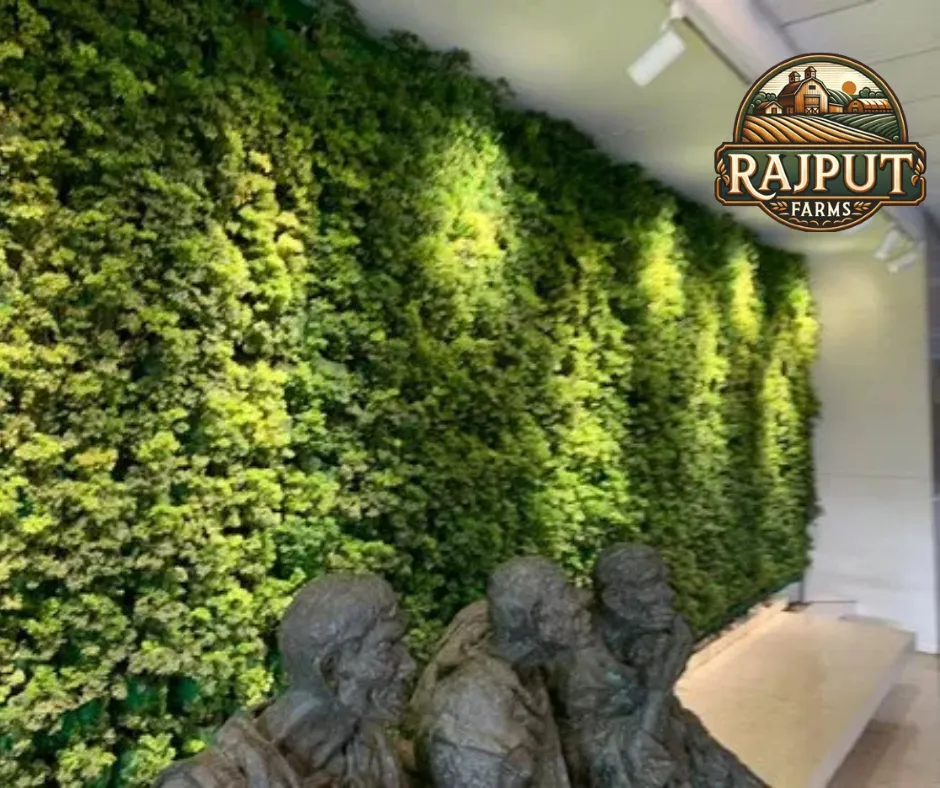 Concept design: lit interior vertical garden wall with stone sculptures