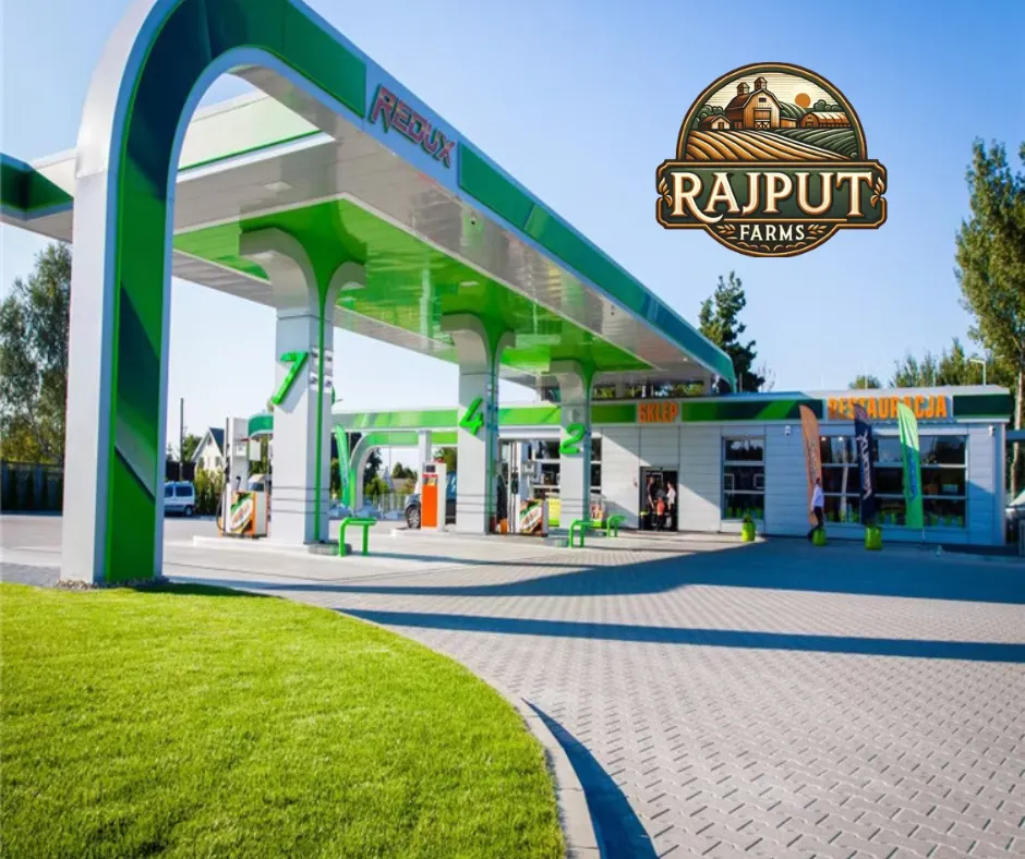 Concept design: petrol pump landscaping with curved lawn and pavers