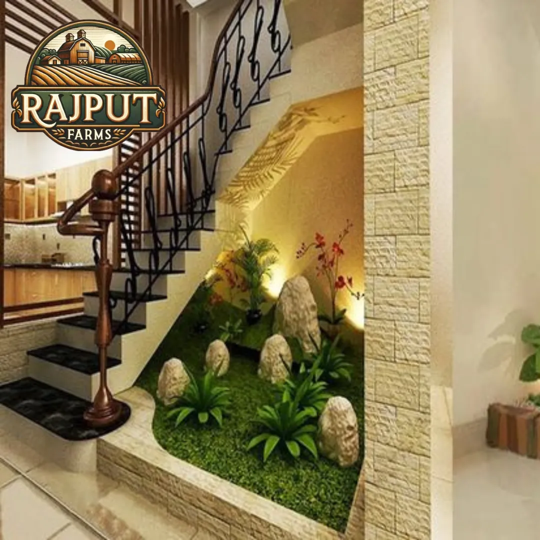 Concept design: under-stair garden with decorative stones and uplights