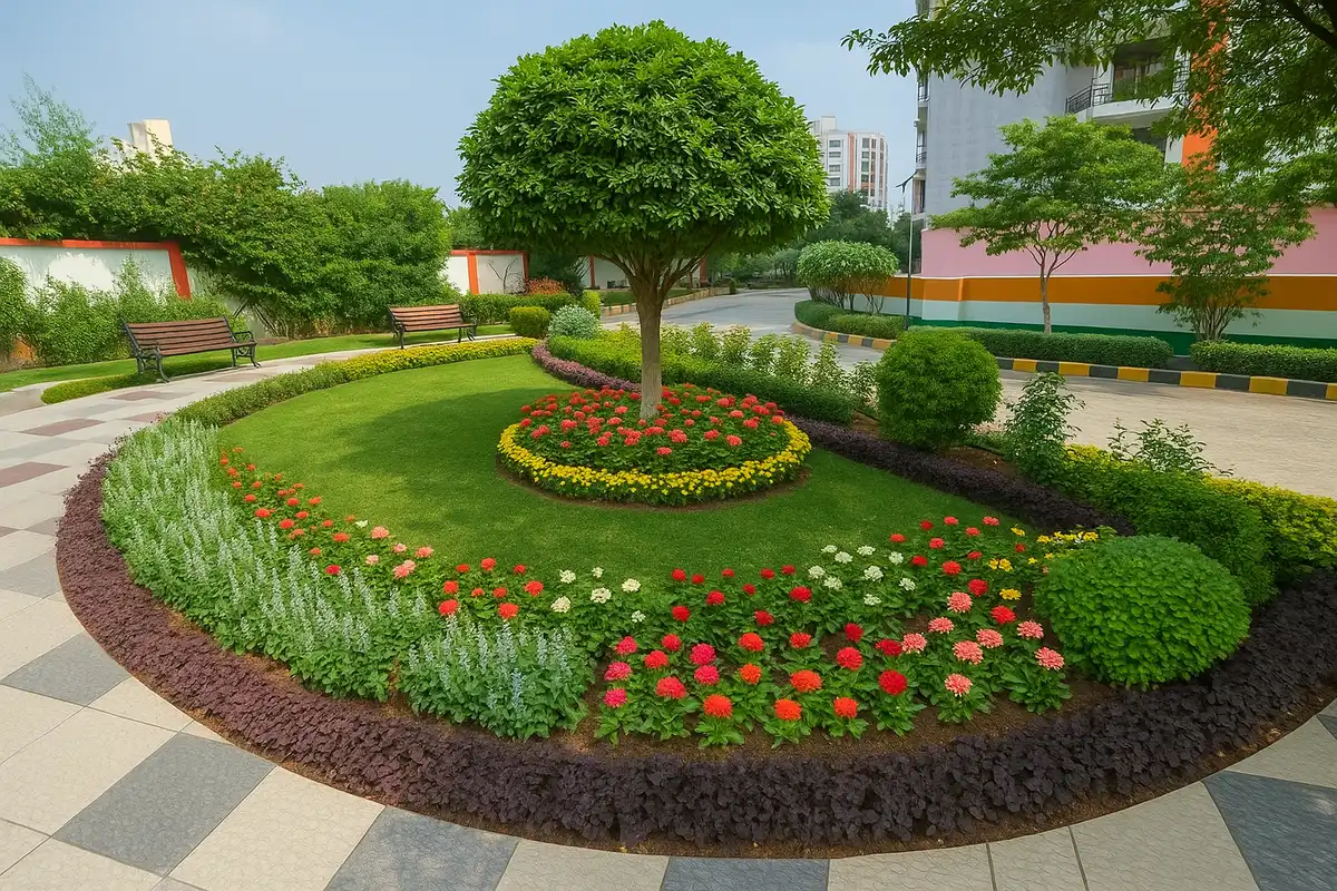 Proposed design: circular flower bed with ornamental tree