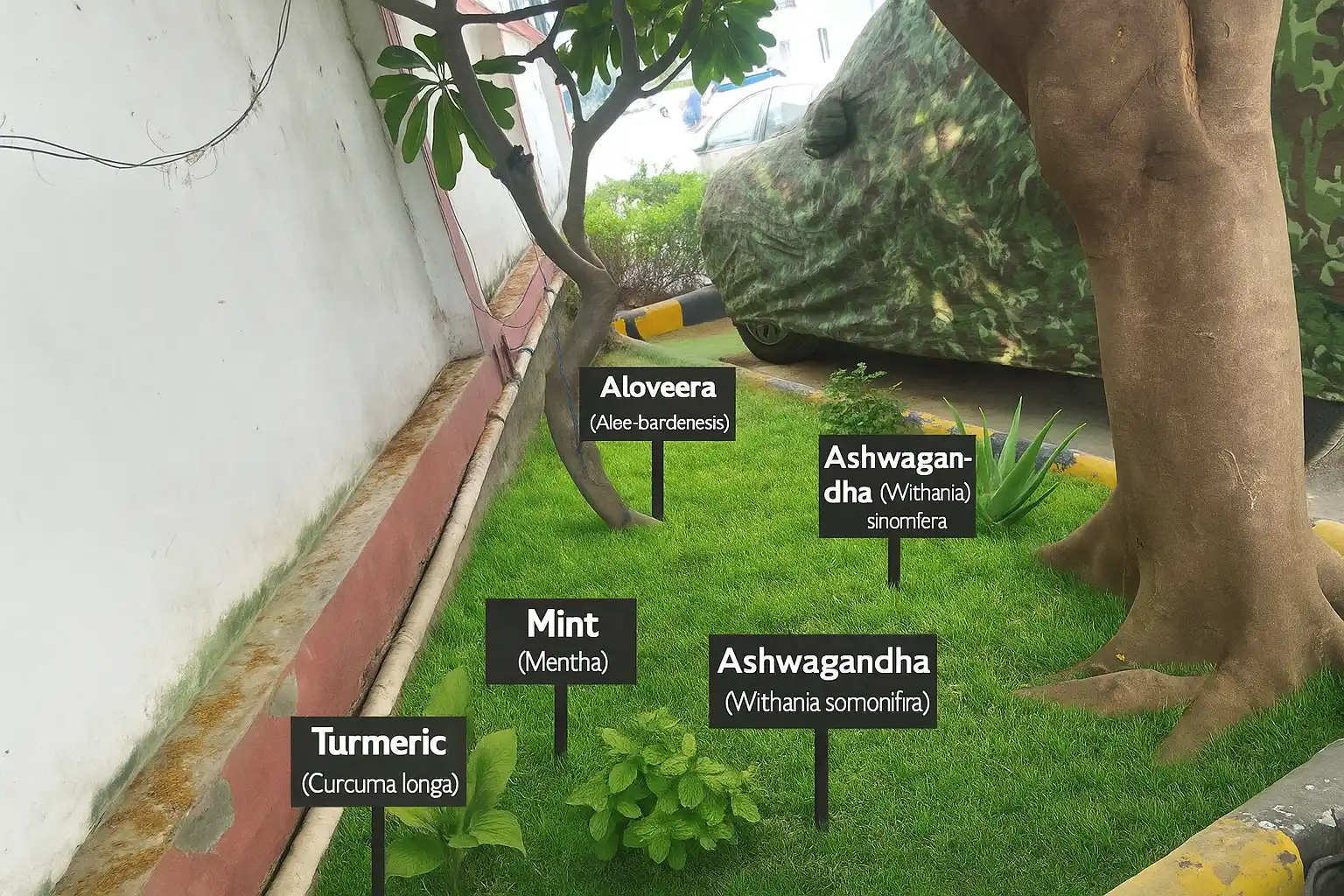Proposed design: medicinal herb garden with aloe vera, ashwagandha, mint and turmeric